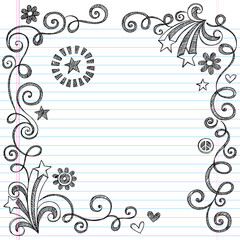 Shooting Stars and Swirls Sketchy Doodles Page Border Vector