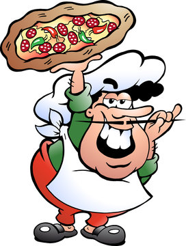 Hand-drawn Vector illustration of an Italian Pizza Baker