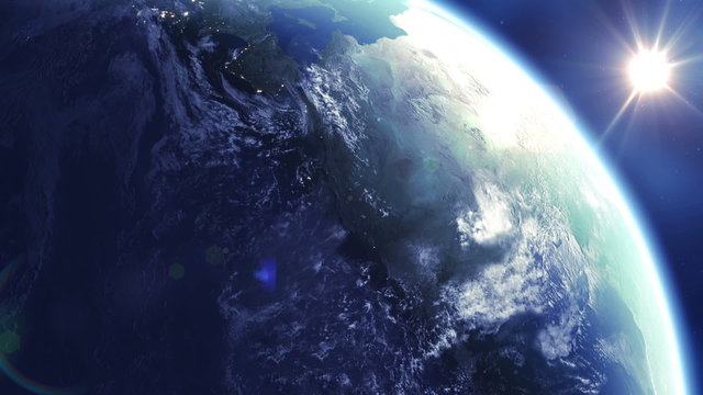 Earth rotation with the Sun. 360 degrees. Night and Day.