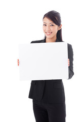 asian businesswoman showing white board