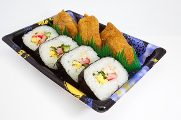 Japanese food, Seaweed Rice and sushi in a ready-to-eat plastic box , Japanese lunch box