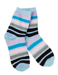 A pair of fashionable striped socks isolated on white background