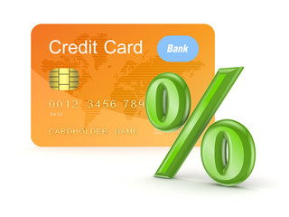 Credit card and percents symbol.