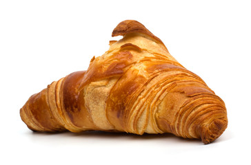 Fresh and tasty croissant on white background