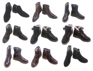 winter shoes collage isolated on white