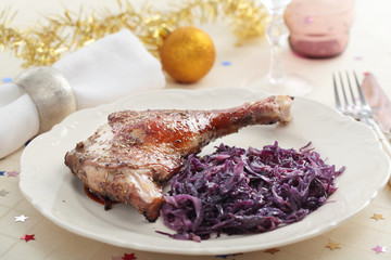 Goose leg on a Christmas table
