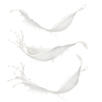 Milk splashes collection, isolated on white background