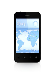 Modern mobile phone a world map.
