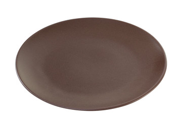 one brown plate on white background
