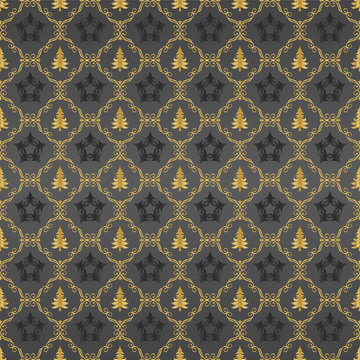 gray wallpaper with stars and gold trees