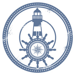 Grunge stamp with lighthouse and space for text, vector