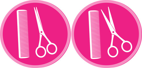 set of hair salon sign with scissors and comb