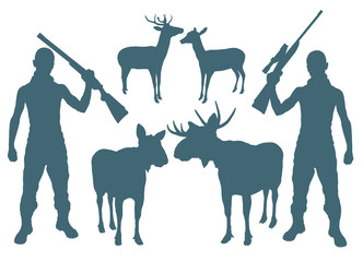 Hunter and deer vector background