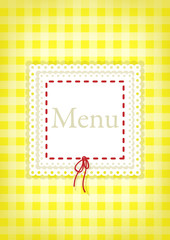 Menu with  inscription on yellow background.