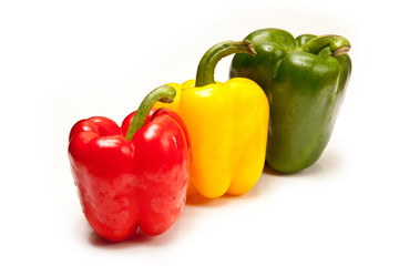 Bell peppers isolated on a white studio background.