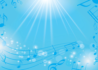 blue musical background with notes and rays - vector - 45887754
