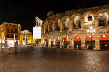 Ancient Roman Amphitheater on Piazza Bra in Verona at Night, Ven