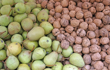 Walnut and pears are the classic autumnal fruits for sale at the