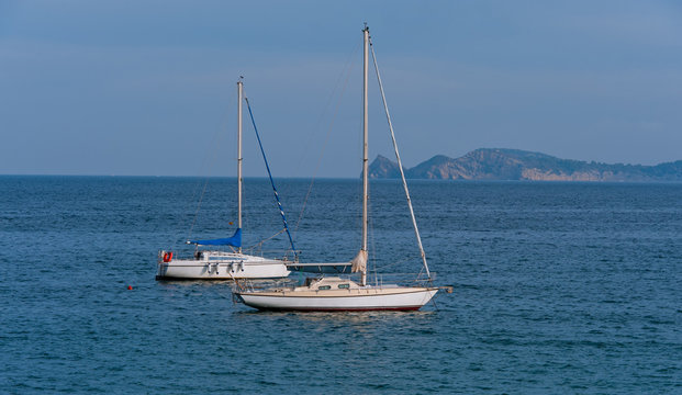 Sailboats anchored