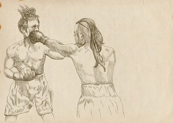 boxing duel (this is original sketch - digital tablet technique)