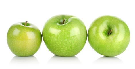 Three green apples isolated