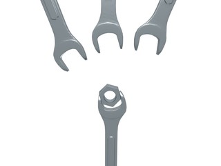 Spanners and nut on white - 3D illustration