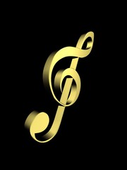 3D golden music key in the dark