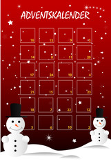 Roter Adventskalender mit Schneemann