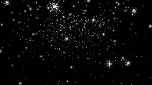 Snowflakes are falling against a basic black background