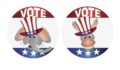 Fototapeta premium Vote Republican and Democrat with Uncle Sam Hat Buttons Illustra