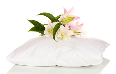 beautiful lily on pillow isolated on white