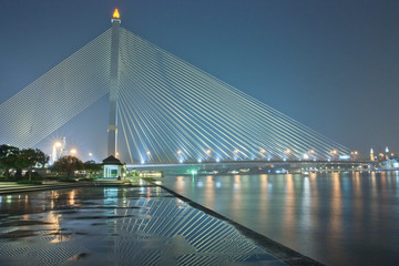 Beautiful lights illuminate the bridge.