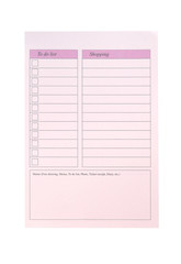 To do list and shopping, pink paper