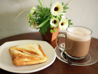 sandwich and hot coffee