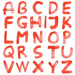 High resolution red hand painted font set isolated on white