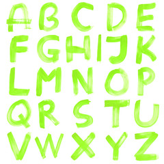 High resolution green hand painted font set isolated on white