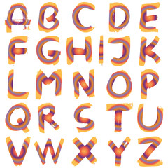 High resolution orange hand painted font set isolated on white