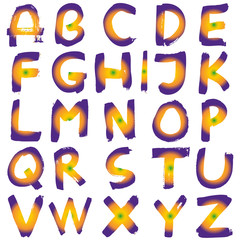 High resolution violet hand painted font set isolated on white