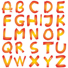 High resolution orange yellow hand painted font set isolated