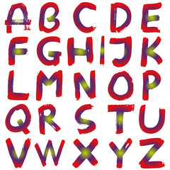 High resolution red hand painted font set isolated on white