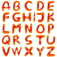 High resolution red yellow hand painted font set isolated