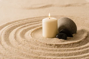 Fotobehang Zen Stenen Spa atmosphere candle zen stones in sand  © CandyBox Images