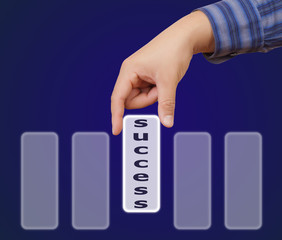 man hand touching button success keyword