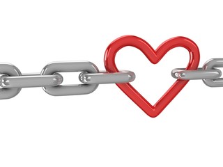 3d red heart with chains