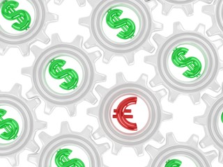 Gears with dollar and euro signs. Competition concept