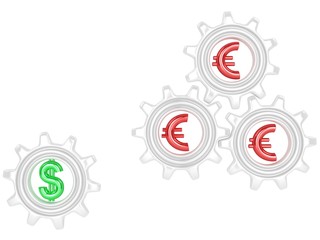 Gears with dollar and euro signs. Competition concept