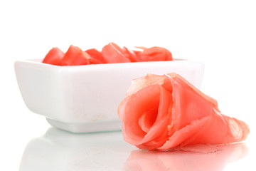 Marinated ginger slices isolated on white