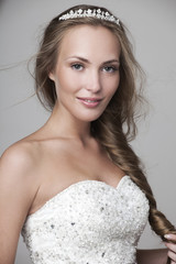 beautiful smiling girl in a white wedding dress