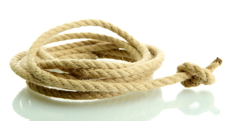 roll of rope with knot, isolated on white