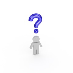 3d puppet with question symbol.